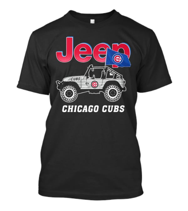 Jeep Chicago Cubs Flag With Cubs Logo On Jeep T-Shirt