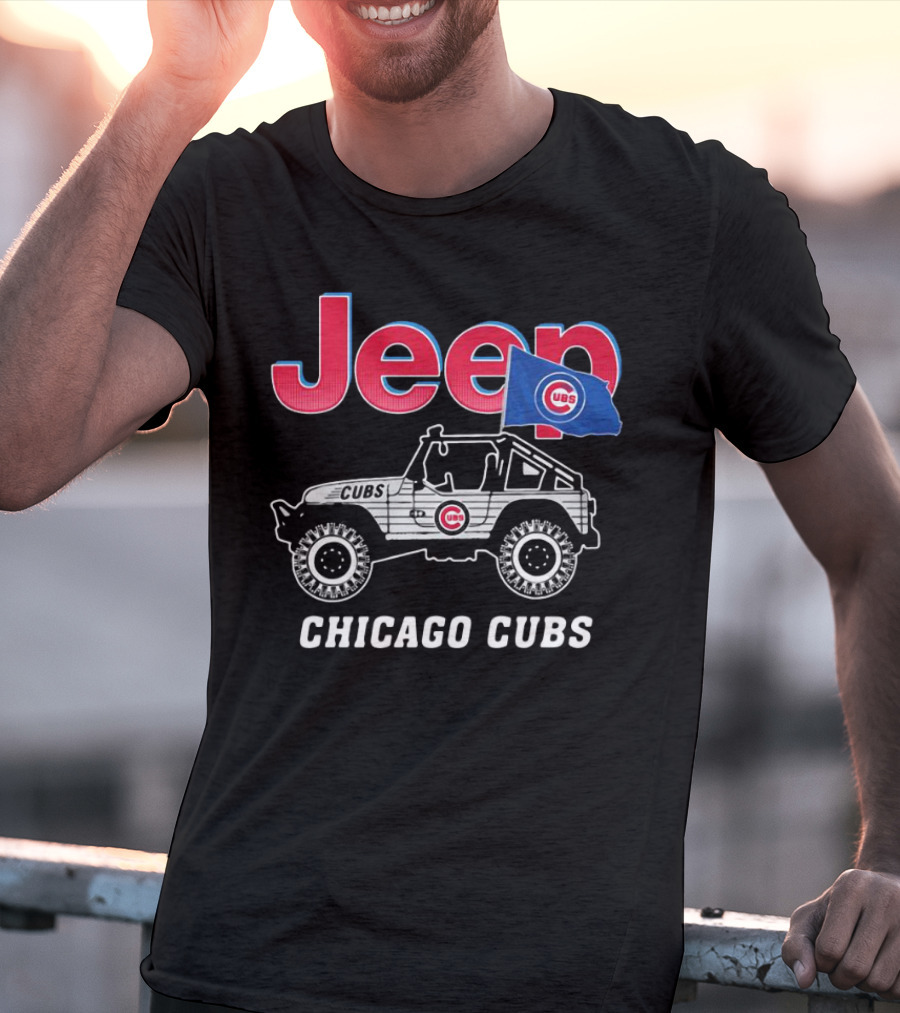 Jeep Chicago Cubs Flag With Cubs Logo On Jeep T-Shirt