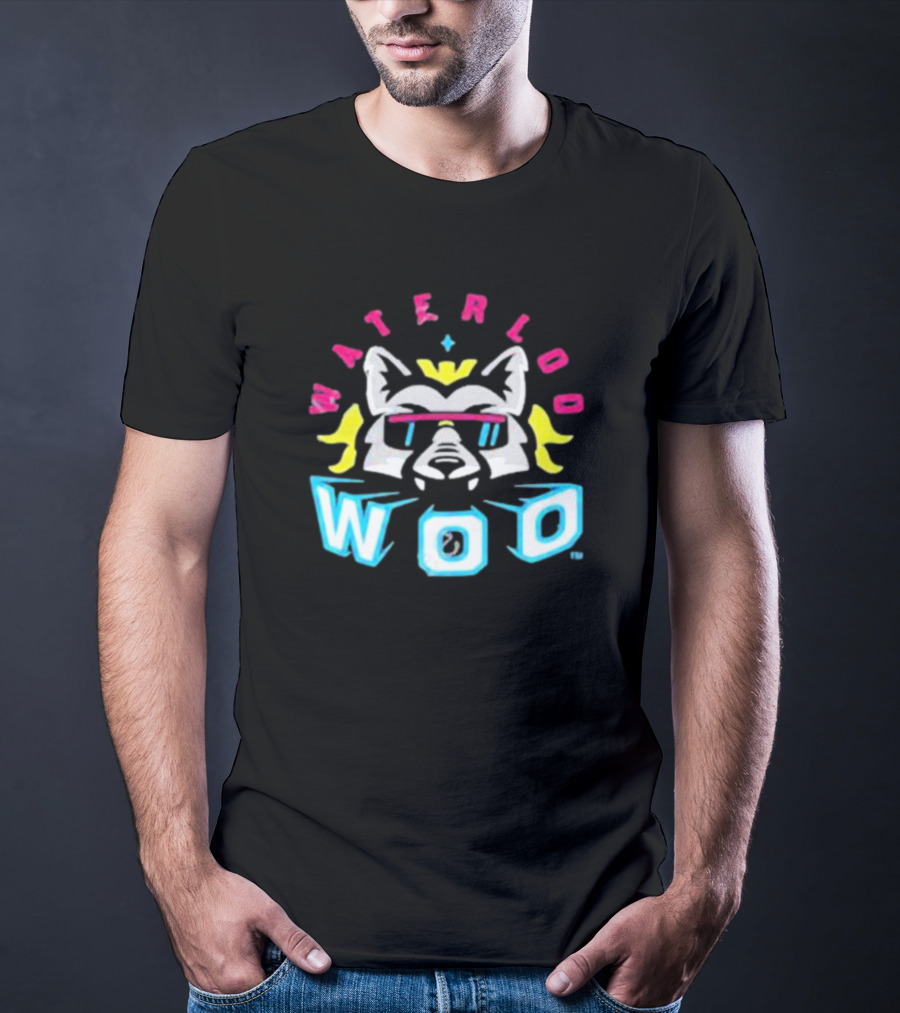 Waterloo Woo Retro Raccoon With Sunglasses And Crown In Neon Colors T-Shirt