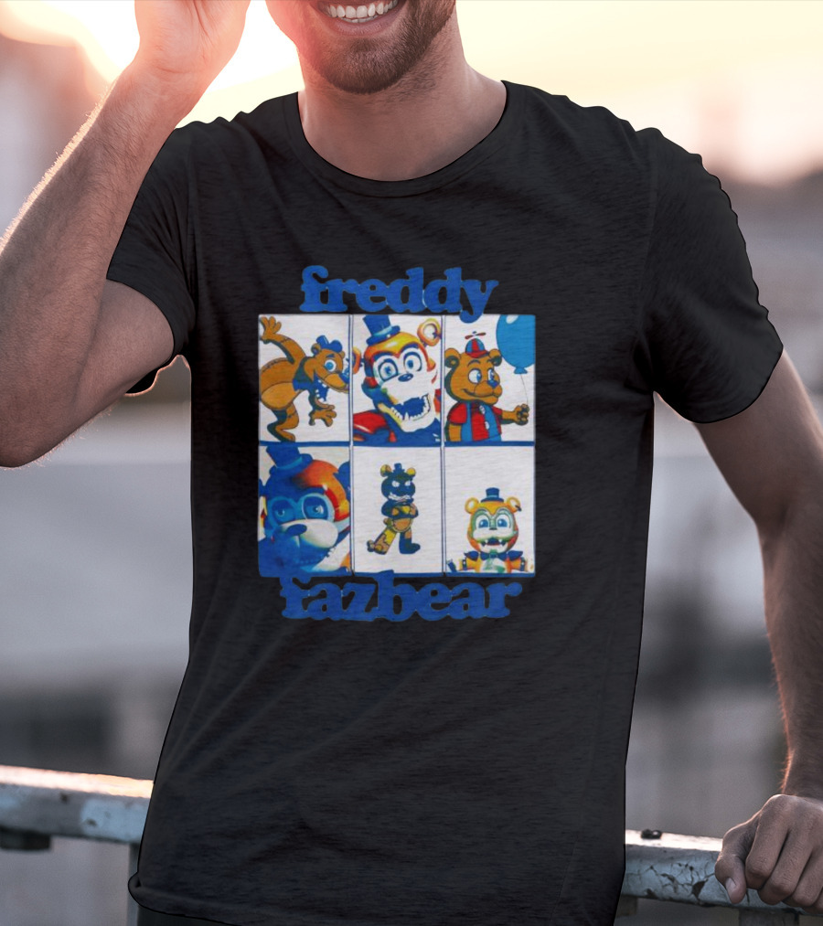 Freddy Fazbear Animated Comic Style Grid Boyfriend Fit Girls T-Shirt