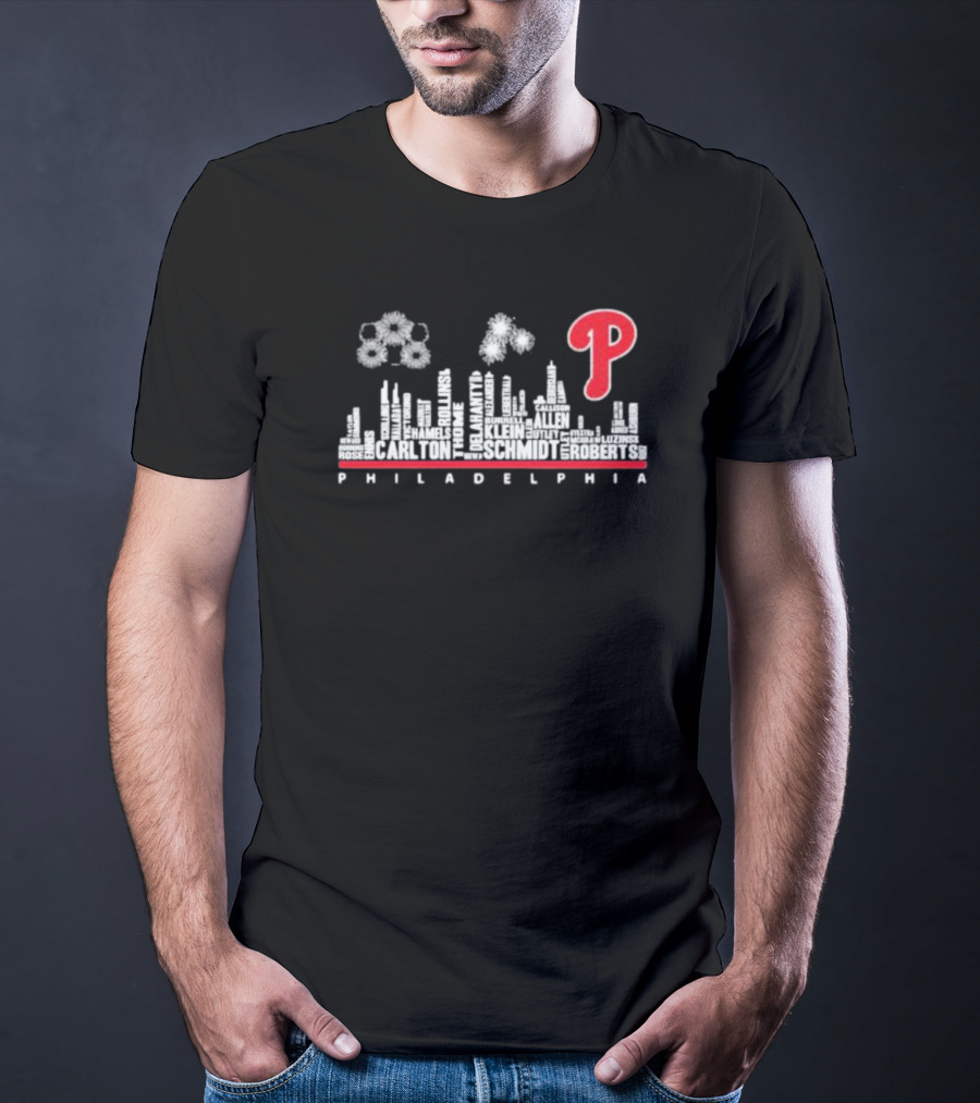 Philadelphia Skyline Phillies Players Legends Names Iconic T-Shirt