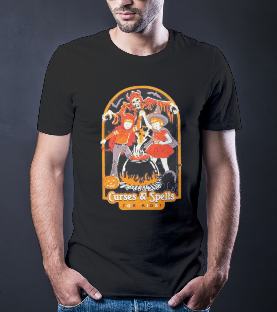 Curses Spells Mineral Wash Boyfriend Fit Girls Kids Halloween Cauldron T-Shirt