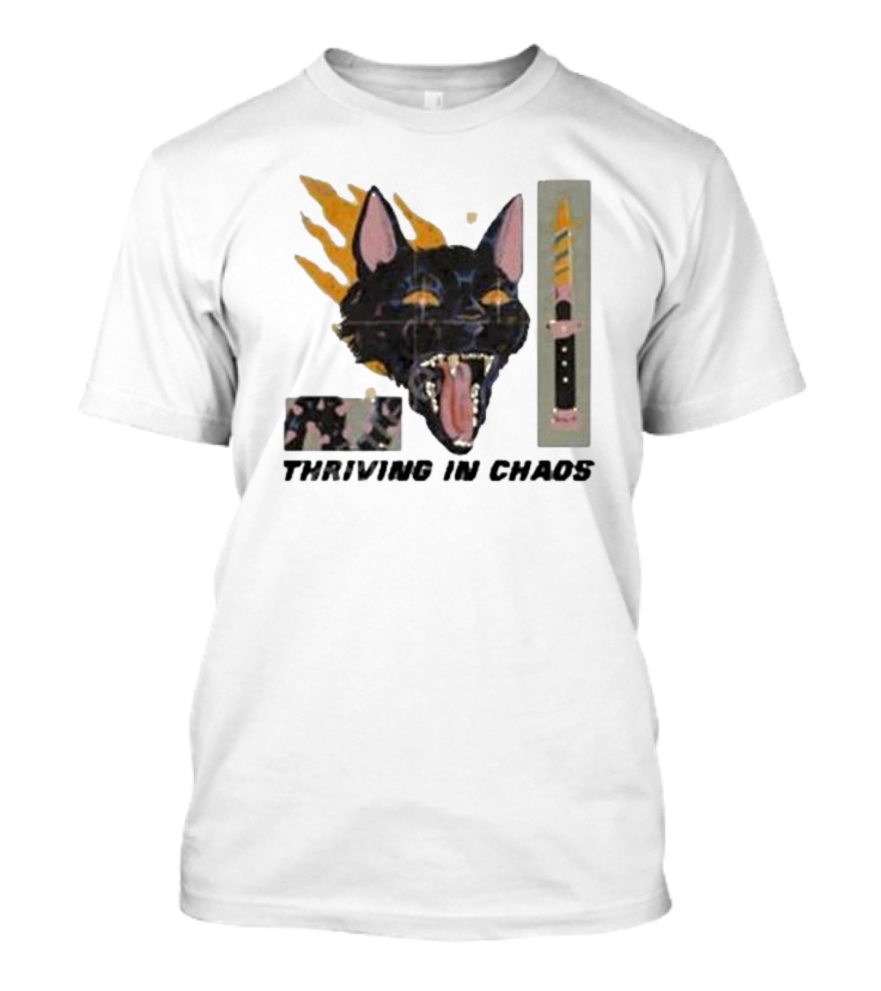 Galactixy Thriving In Chaos Cat With Flames And Dagger T-Shirt