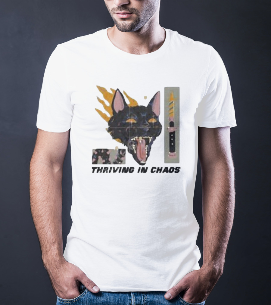 Galactixy Thriving In Chaos Cat With Flames And Dagger T-Shirt