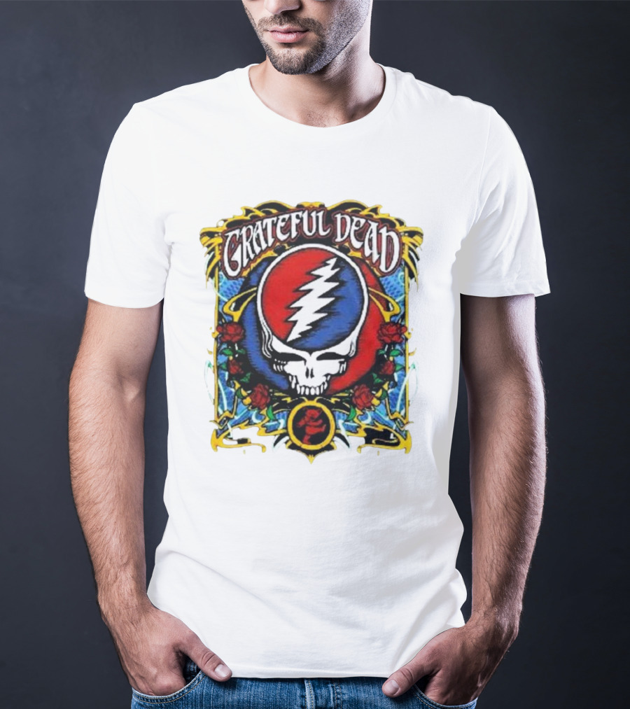 Grateful Dead Steal Your Face Skull With Roses And Lightning Bolt T-Shirt