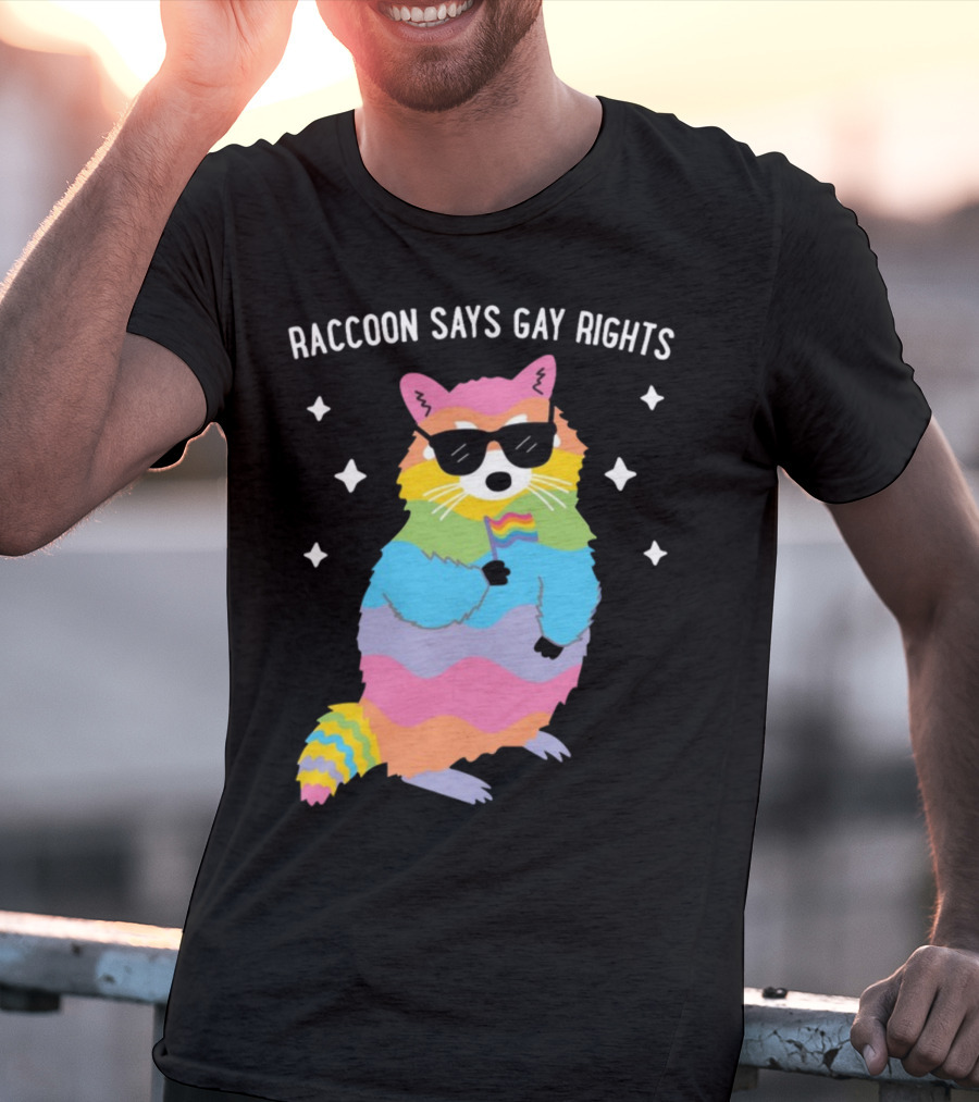 Raccoon Says Gay Rights Pride Rainbow Sunglasses Flag T-Shirt
