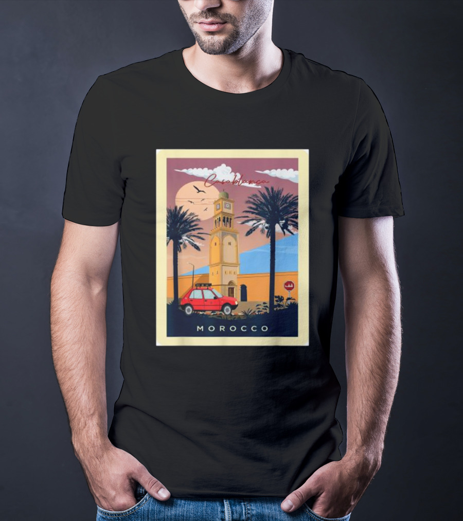 Casablanca Morocco Vintage Taxi And Architecture Scene T-Shirt