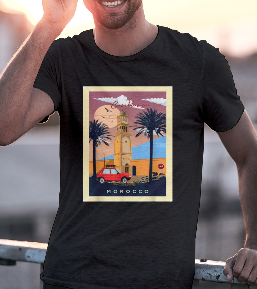 Casablanca Morocco Vintage Taxi And Architecture Scene T-Shirt