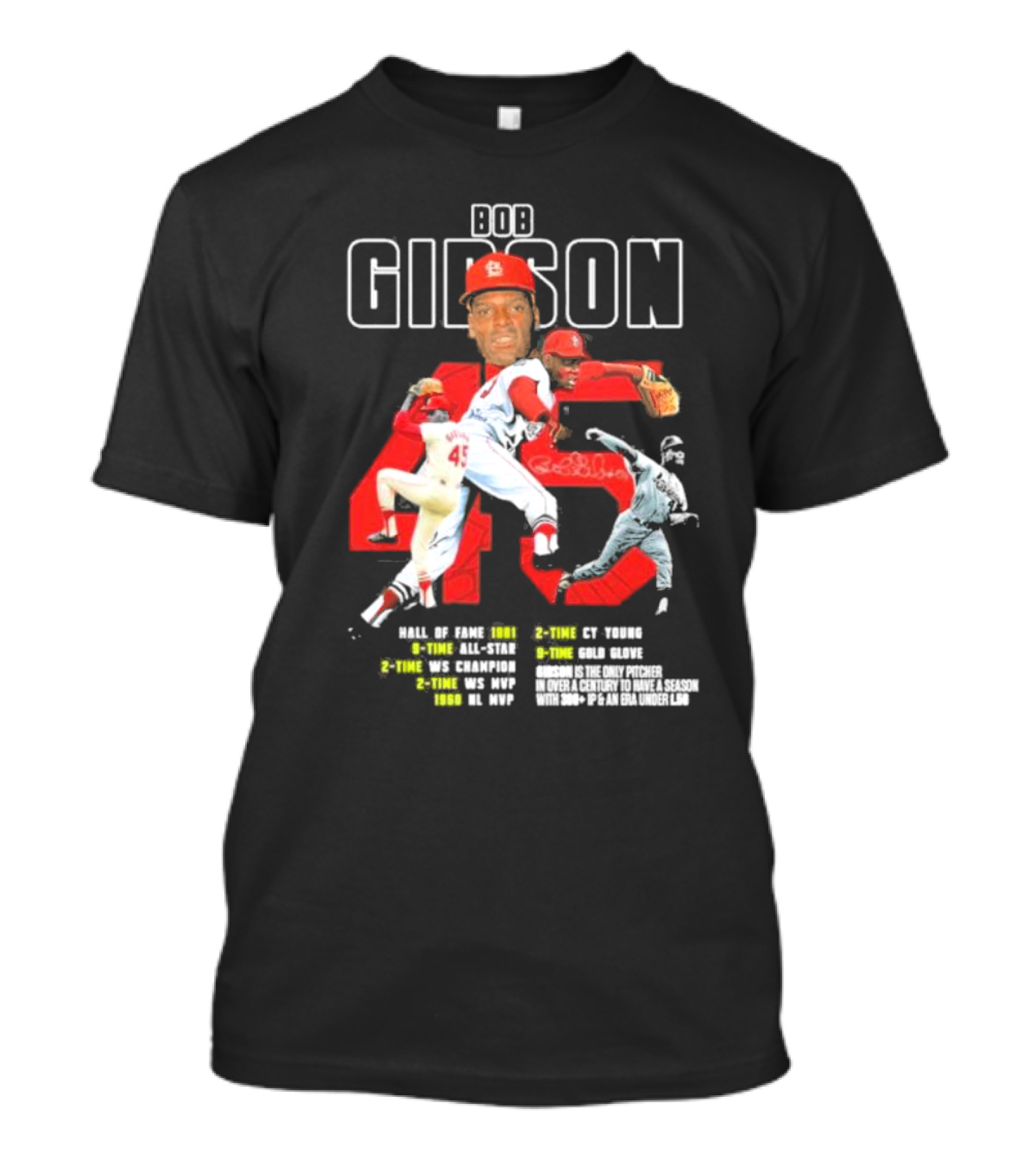 Bob Gibson St Louis Cardinals Hall Of Fame MLB Legend Pitcher Career Highlights 45 T-Shirt