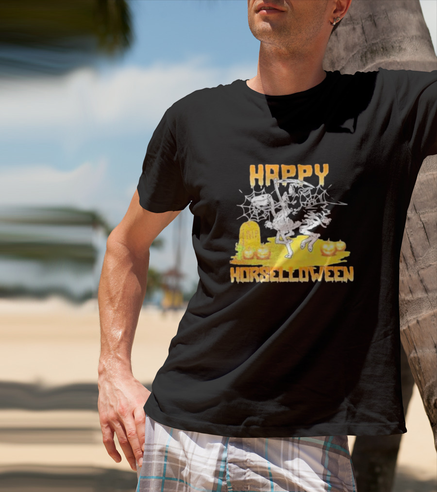 Happy Horselloween Devil Riding Horse Skull Halloween T-Shirt