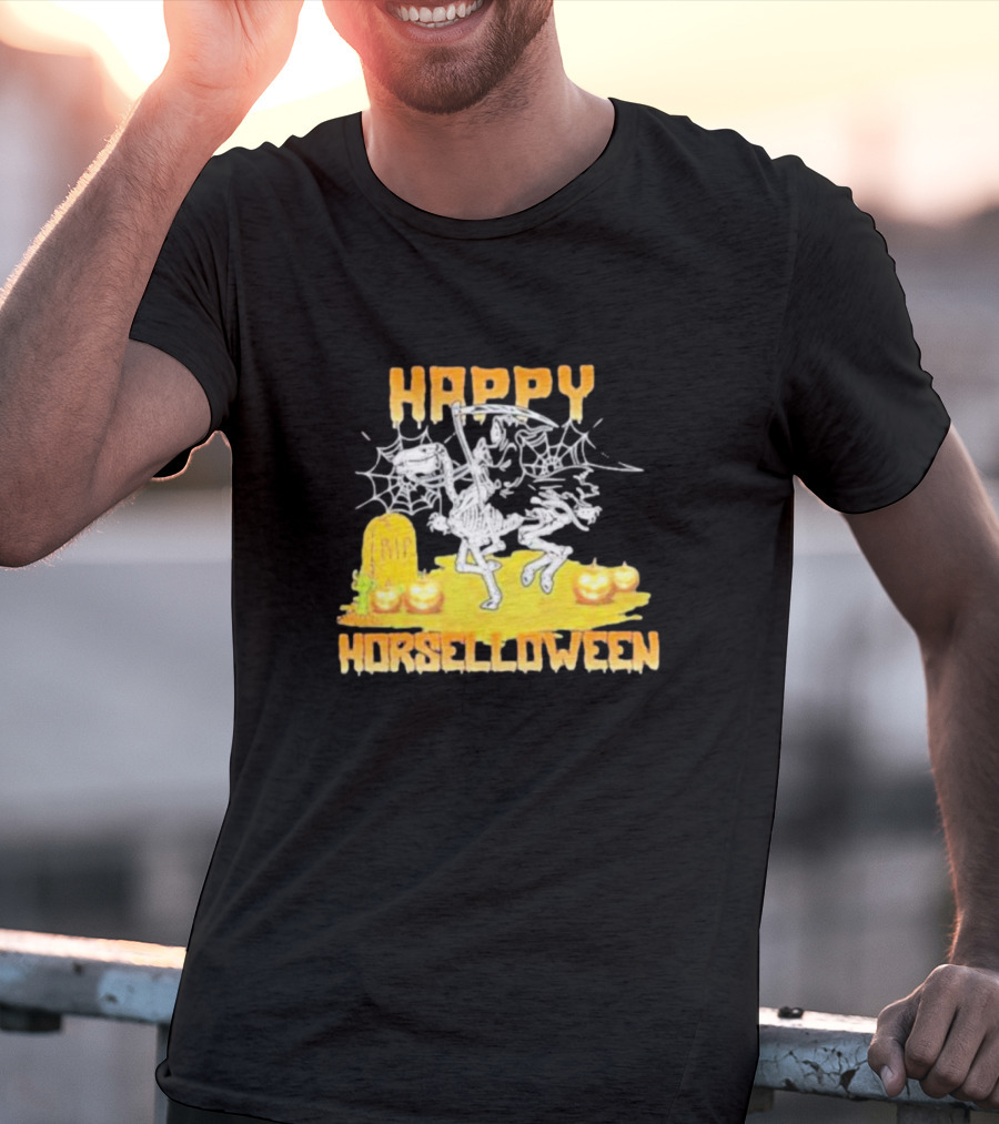 Happy Horselloween Devil Riding Horse Skull Halloween T-Shirt
