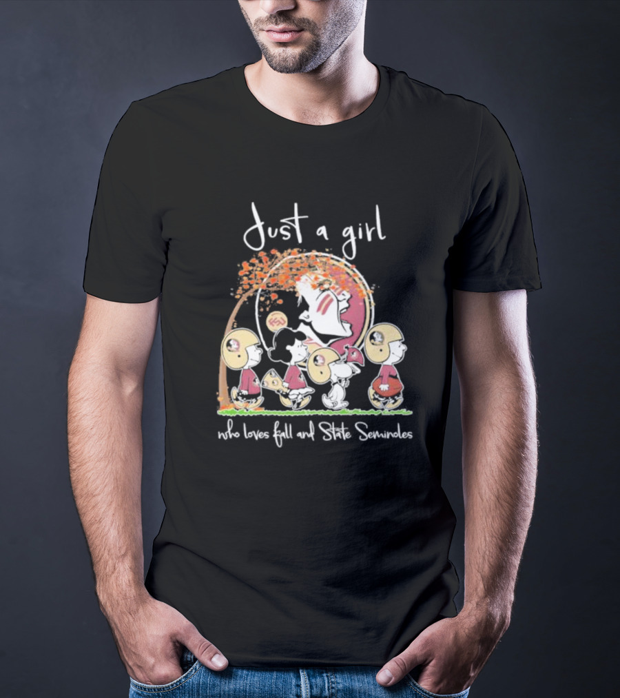 Just A Girl Who Loves Fall And State Seminoles Peanuts Characters T-Shirt