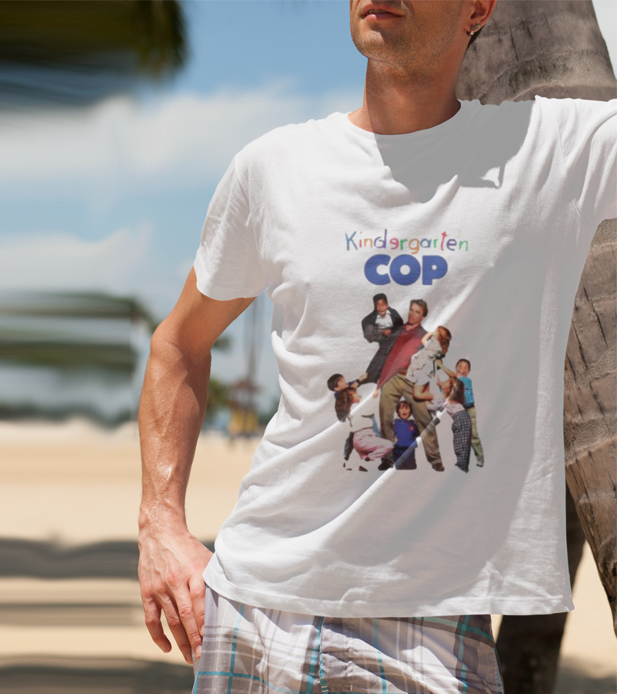 Kindergarten Cop Starring Arnold Schwarzenegger Surrounded By Kids In Colorful Letters T-Shirt