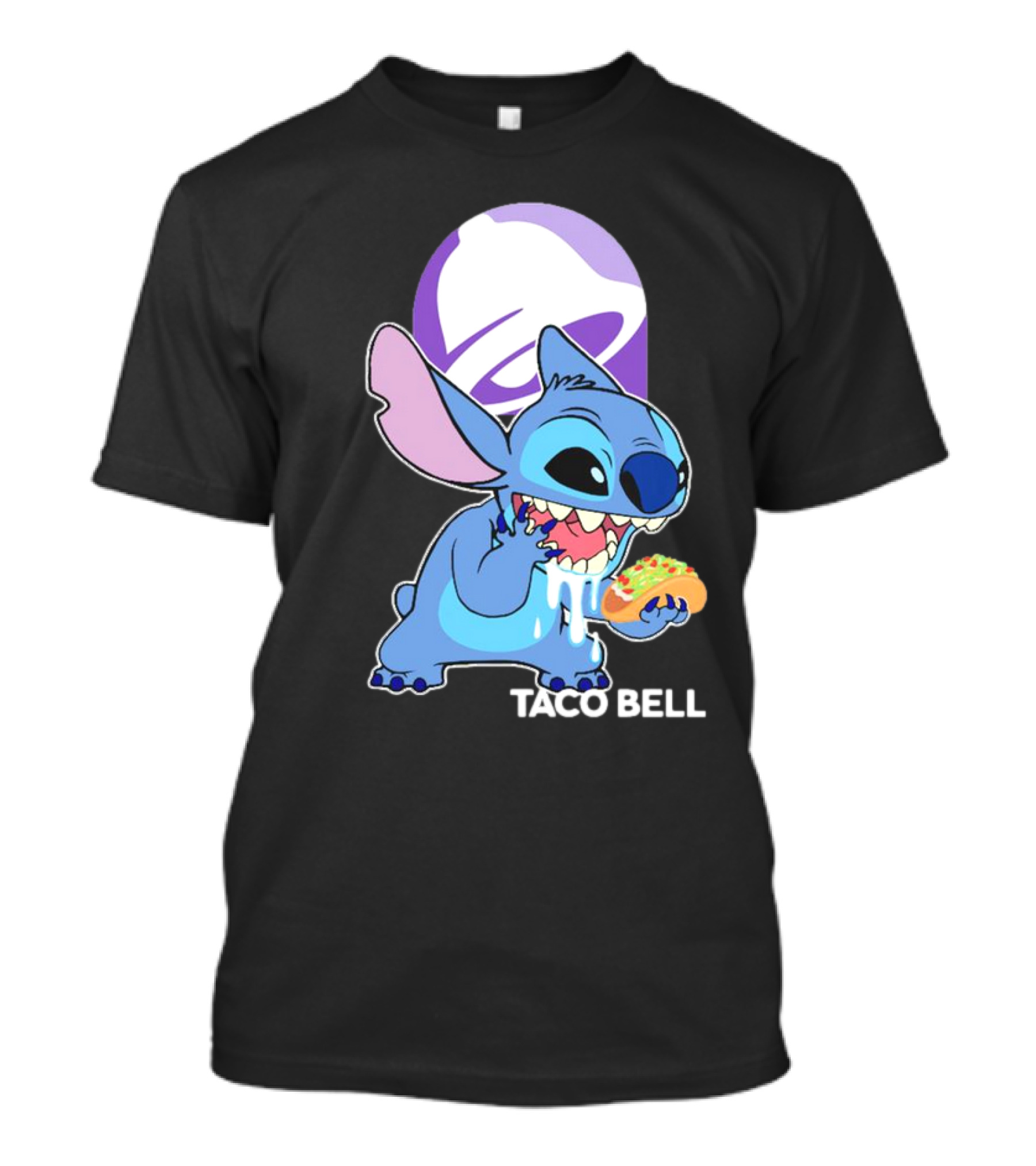 Stitch Eating Taco Bell Tacos With Logo Background T-Shirt