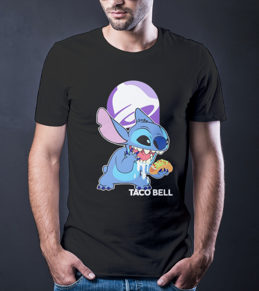 Stitch Eating Taco Bell Tacos With Logo Background T-Shirt