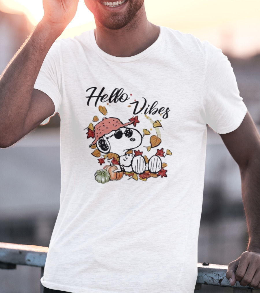 Snoopy Hello Vibes Fall Leaves Pumpkins T-Shirt