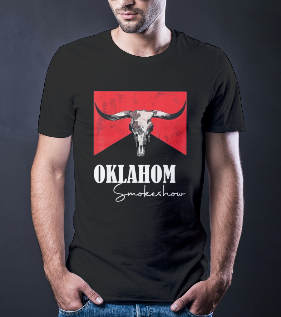 Oklahoma Smokeshow Western Country Boho Bull Skull Cow T-Shirt