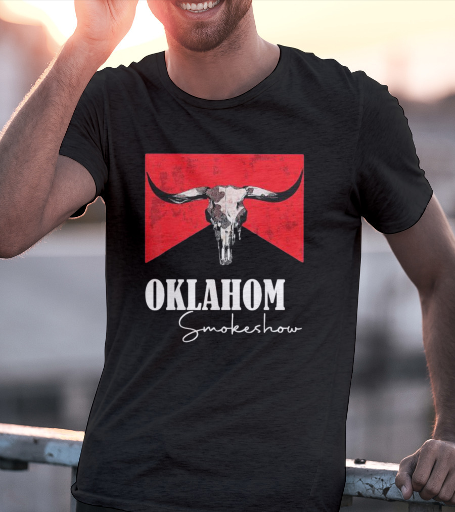 Oklahoma Smokeshow Western Country Boho Bull Skull Cow T-Shirt