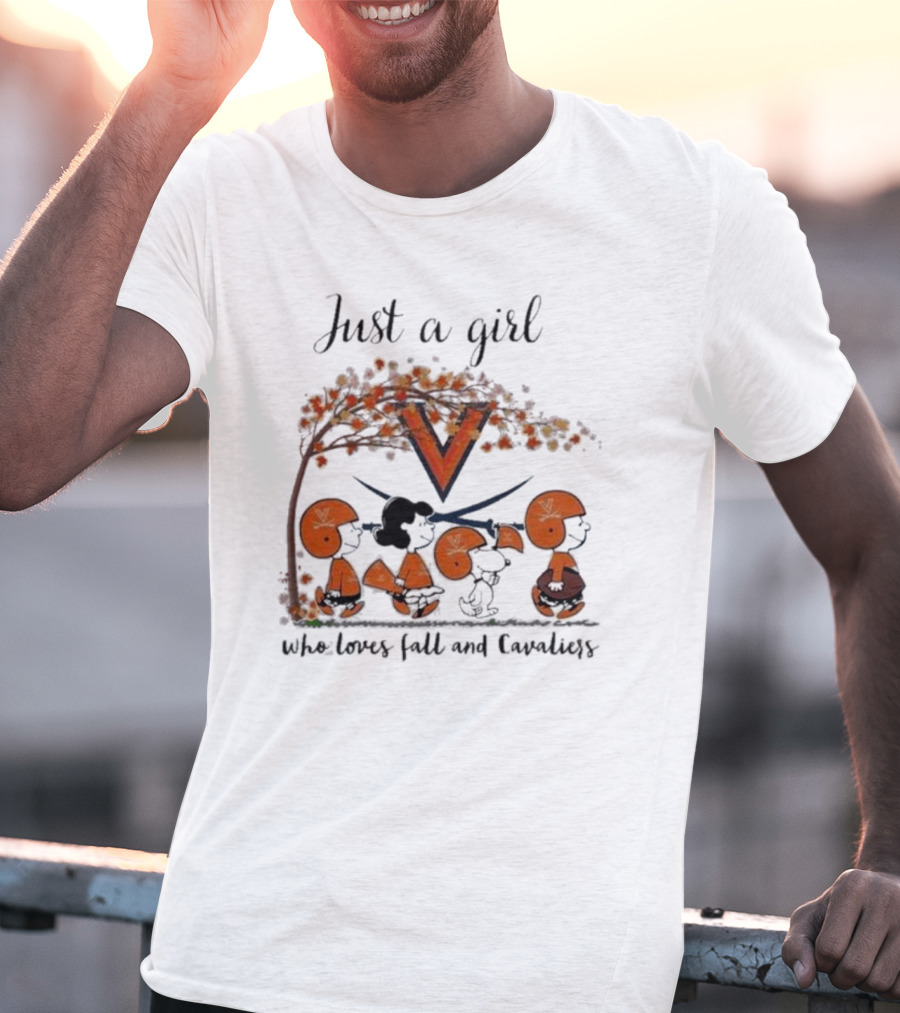 Just A Girl Who Loves Fall And Virginia Cavaliers Peanuts Under Autumn Tree T-Shirt
