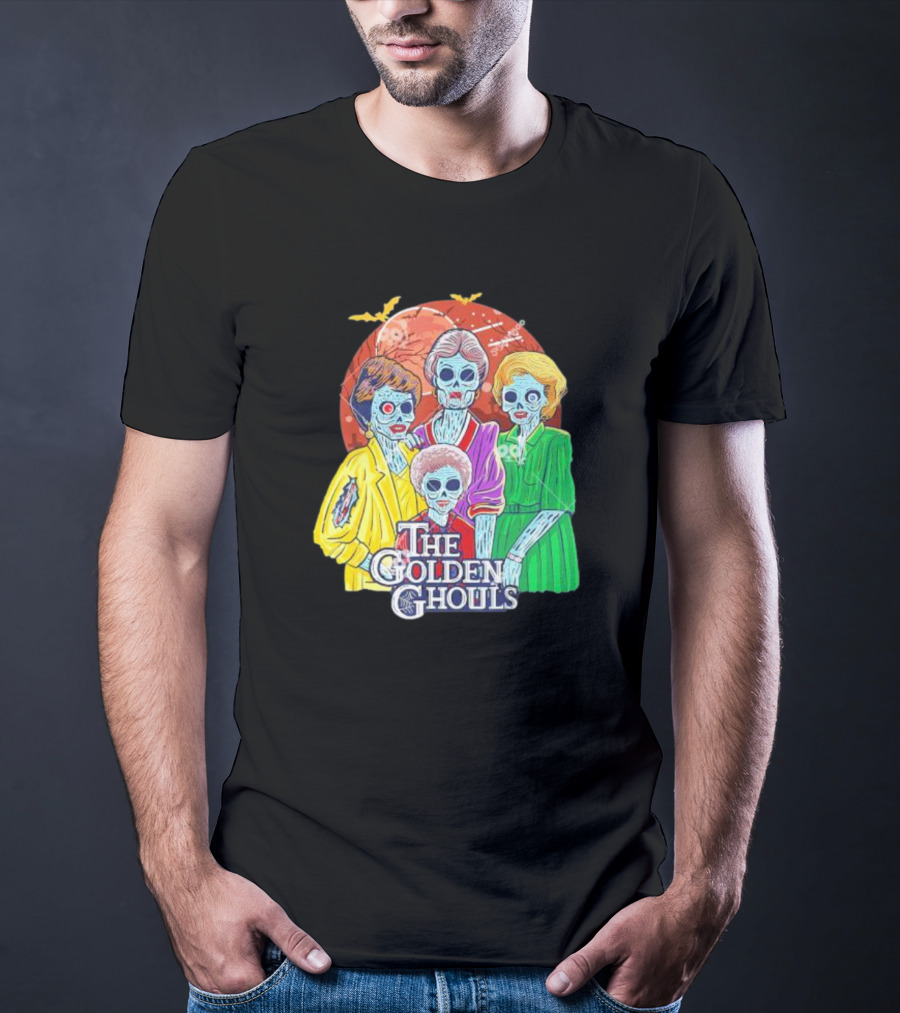 The Golden Ghouls Halloween Zombie Characters With Moon And Bats T-Shirt