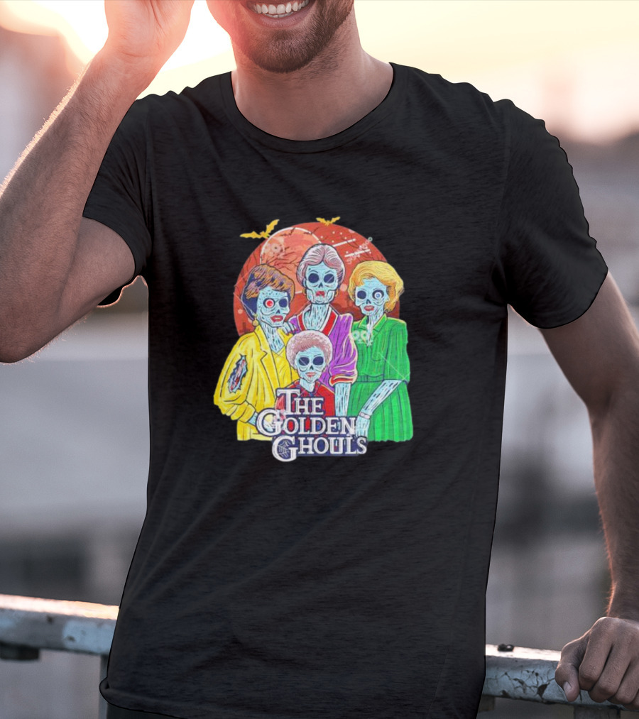 The Golden Ghouls Halloween Zombie Characters With Moon And Bats T-Shirt