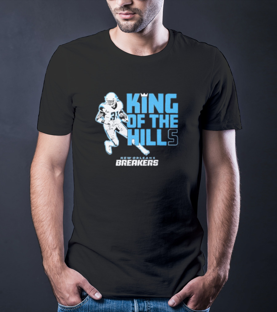 New Orleans Breakers King Of The Hills Football Player Action T-Shirt