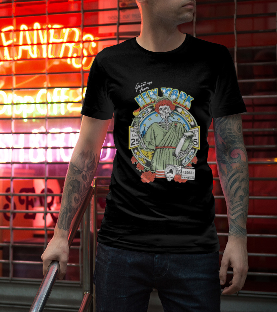 Greetings From New York Grateful Dead 1985 Skeleton Liberty Stamp United States T-Shirt