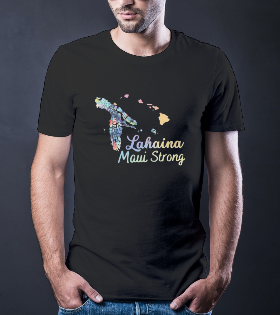 Lahaina Maui Strong Watercolor Hawaiian Honu Maui Wildfire Relief T-Shirt