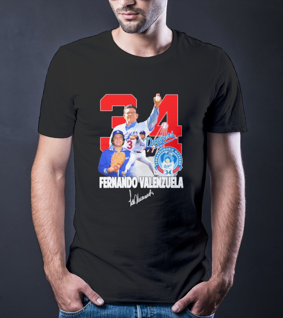 Dodgers Fernando Valenzuela Fernando Mania Weekend Signature 34 T-Shirt