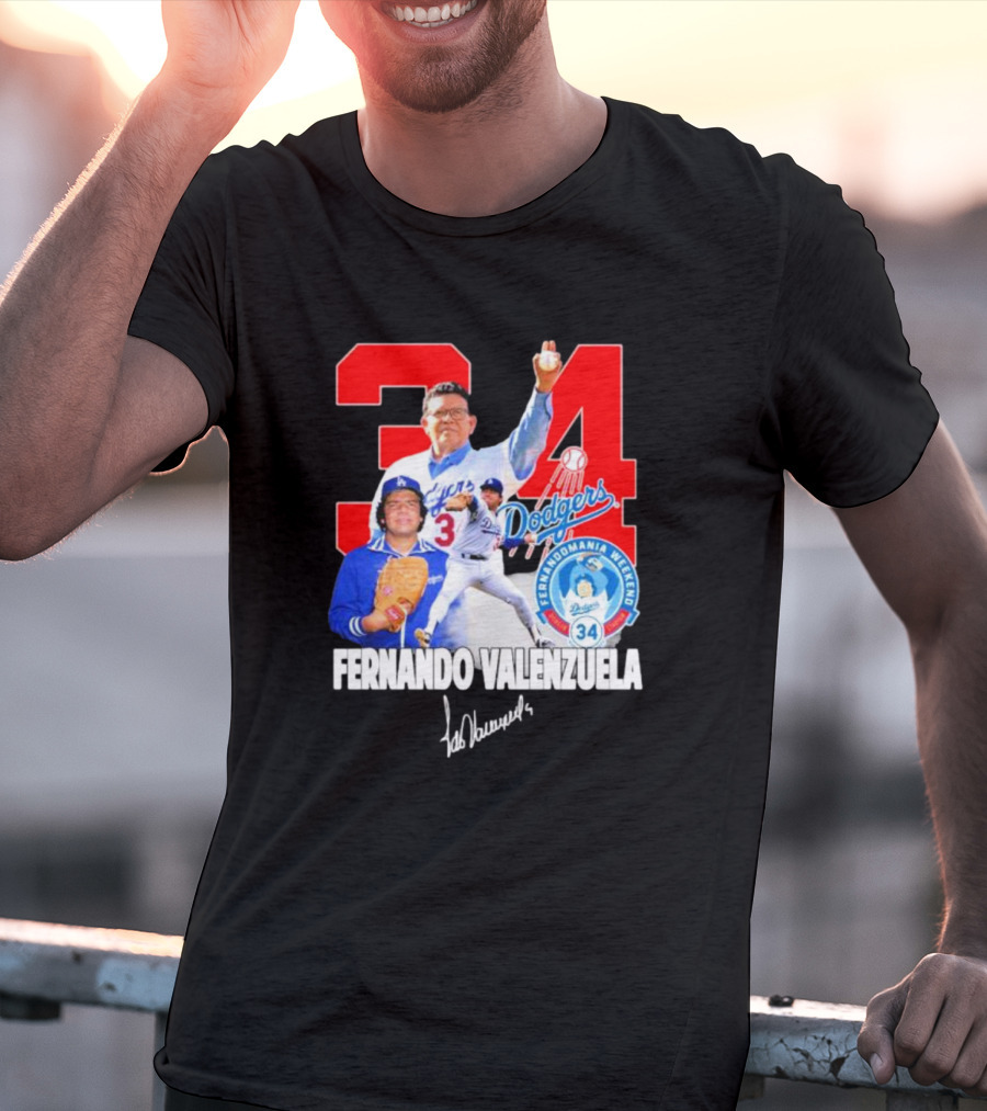 Dodgers Fernando Valenzuela Fernando Mania Weekend Signature 34 T-Shirt