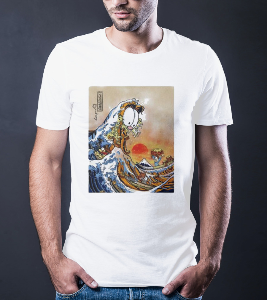 Garfield Great Wave Lasagna Hokusai T-Shirt