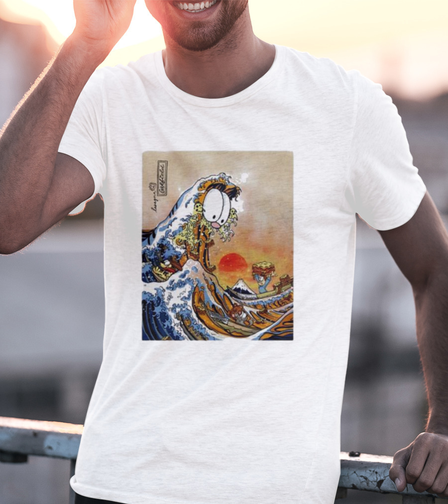 Garfield Great Wave Lasagna Hokusai T-Shirt