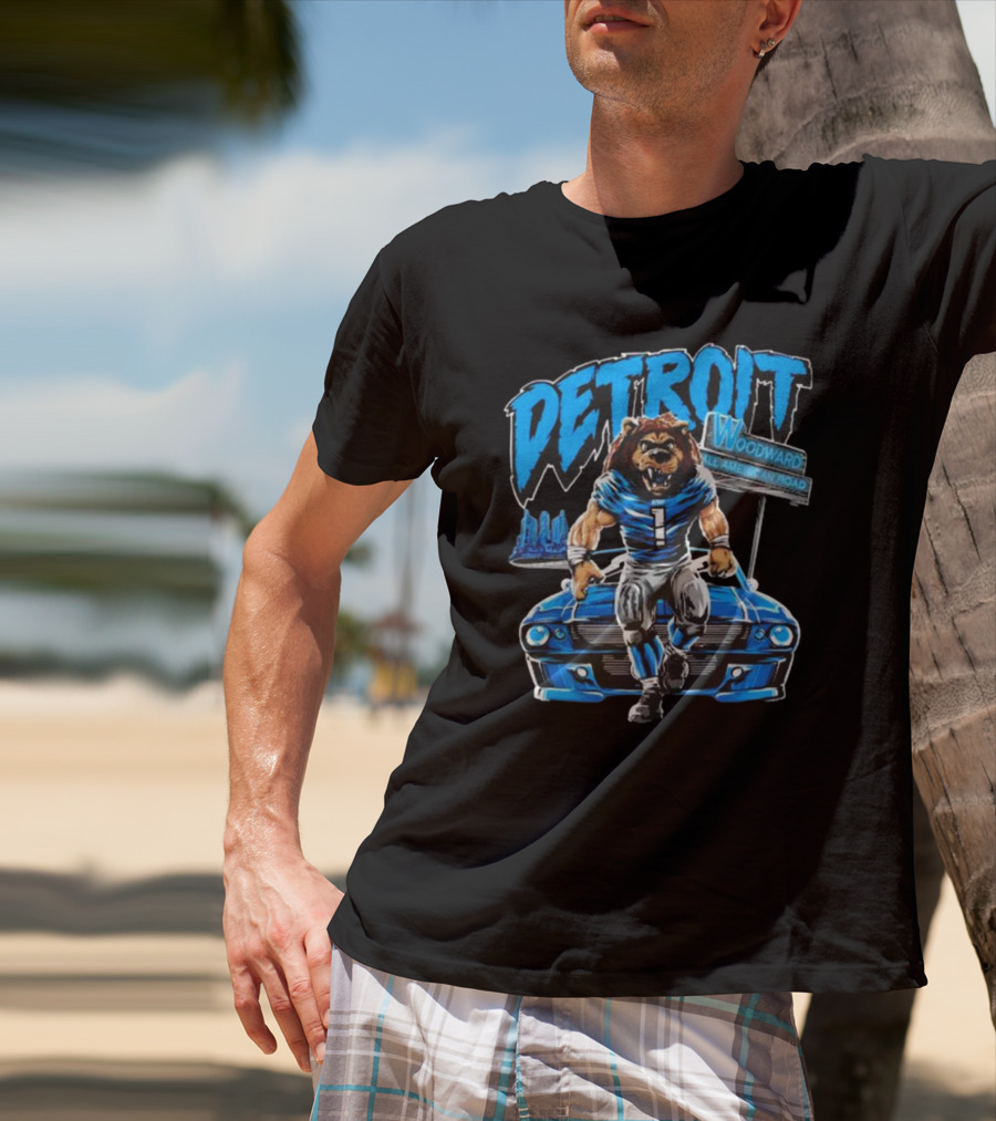 Detroit Woodward All American Road Lion Football Car T-Shirt