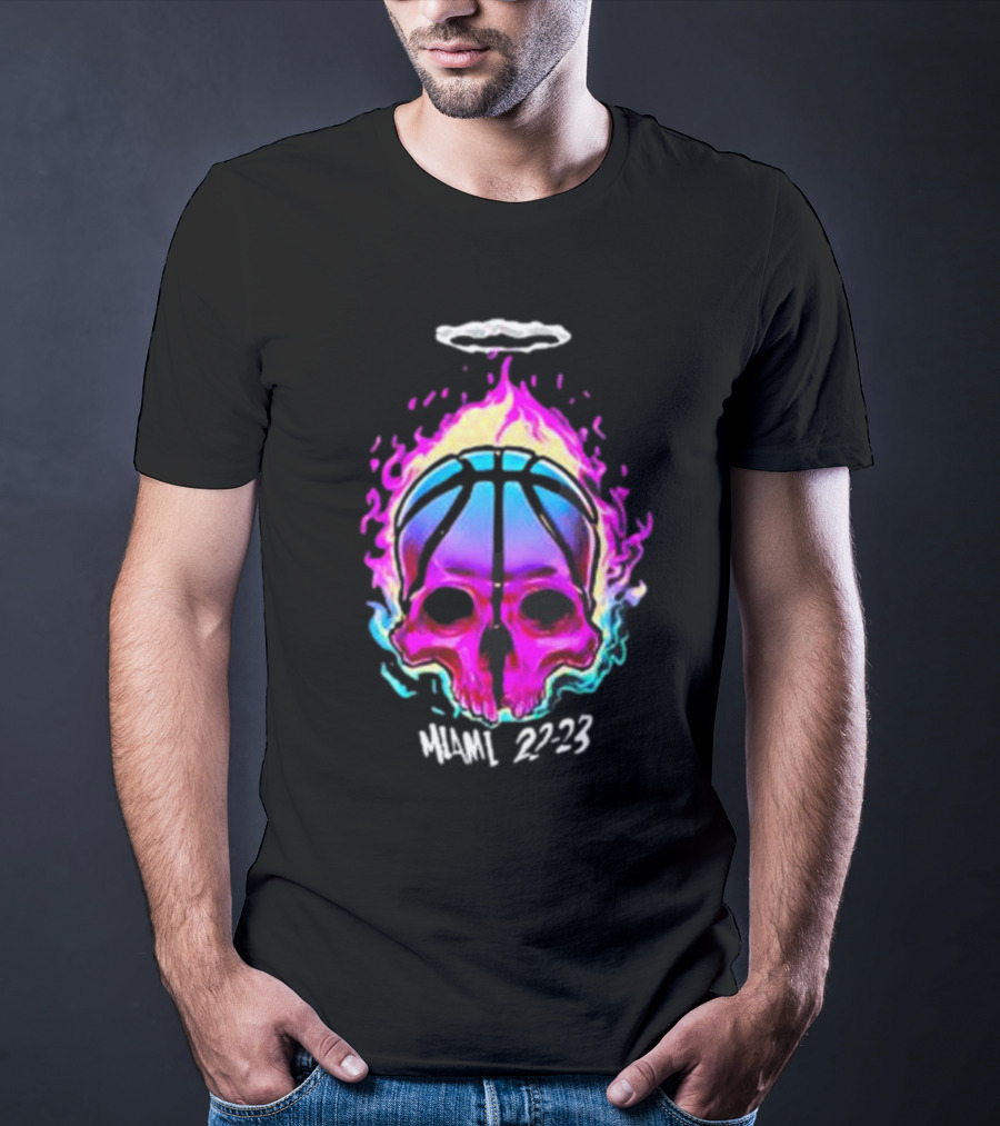 Kiwiclo Miami 22-23 Flaming Skull Basketball Halo T-Shirt
