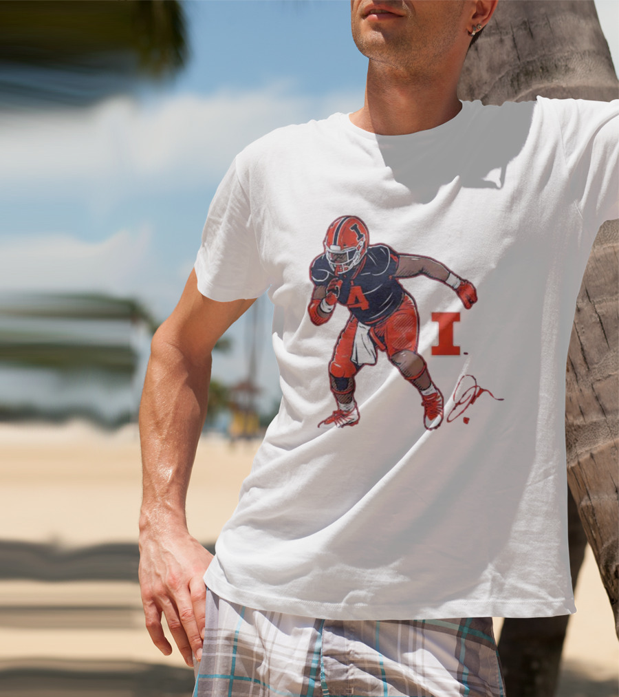 Illinois Football Jerzhan Newton Superstar Pose With Signature T-Shirt