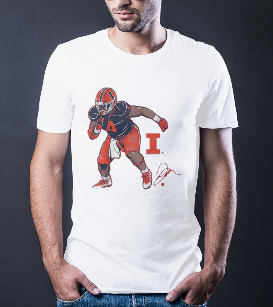 Illinois Football Jerzhan Newton Superstar Pose With Signature T-Shirt