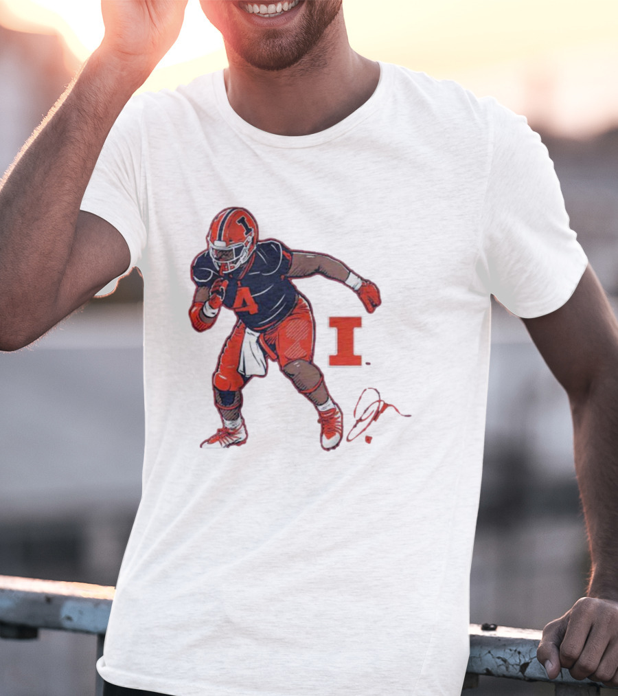 Illinois Football Jerzhan Newton Superstar Pose With Signature T-Shirt