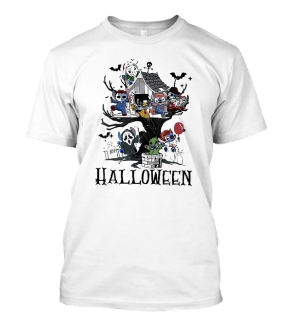 Halloween Stitch Horror Movie Characters Treehouse Scene T-Shirt