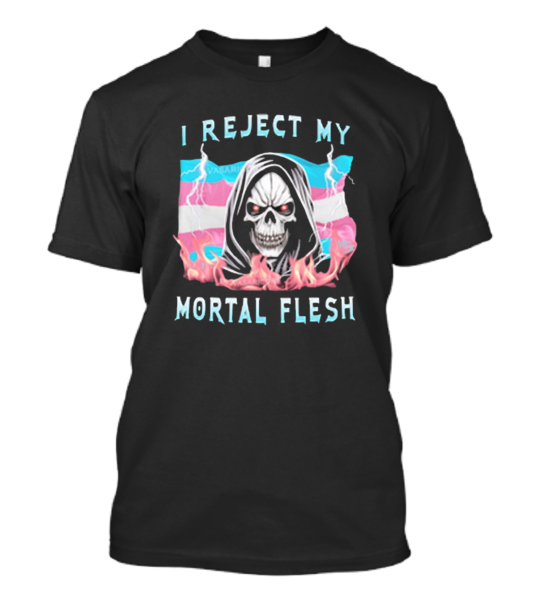I Reject My Mortal Flesh Vasaricore Store Skeleton Against Trans Pride Colors T-Shirt
