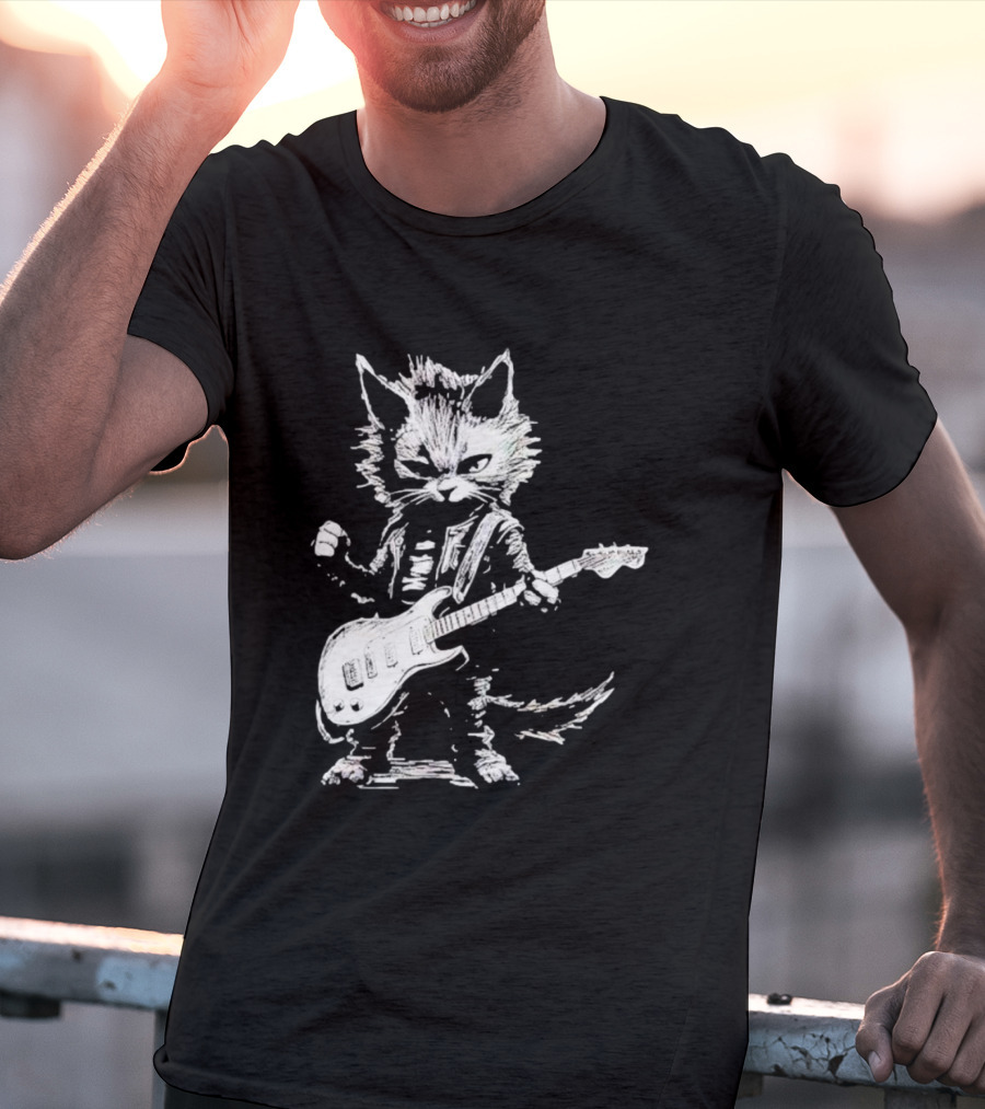 Guitar Cat Rock Kitty Playing Guitar Gifts For Her T-Shirt