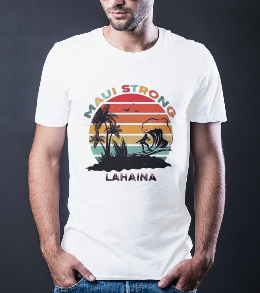 Maui Strong Lahaina Surfing Retro Palm Trees T-Shirt