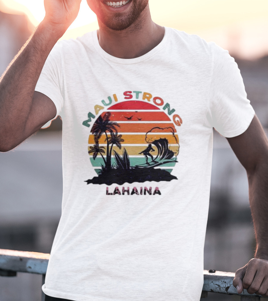 Maui Strong Lahaina Surfing Retro Palm Trees T-Shirt