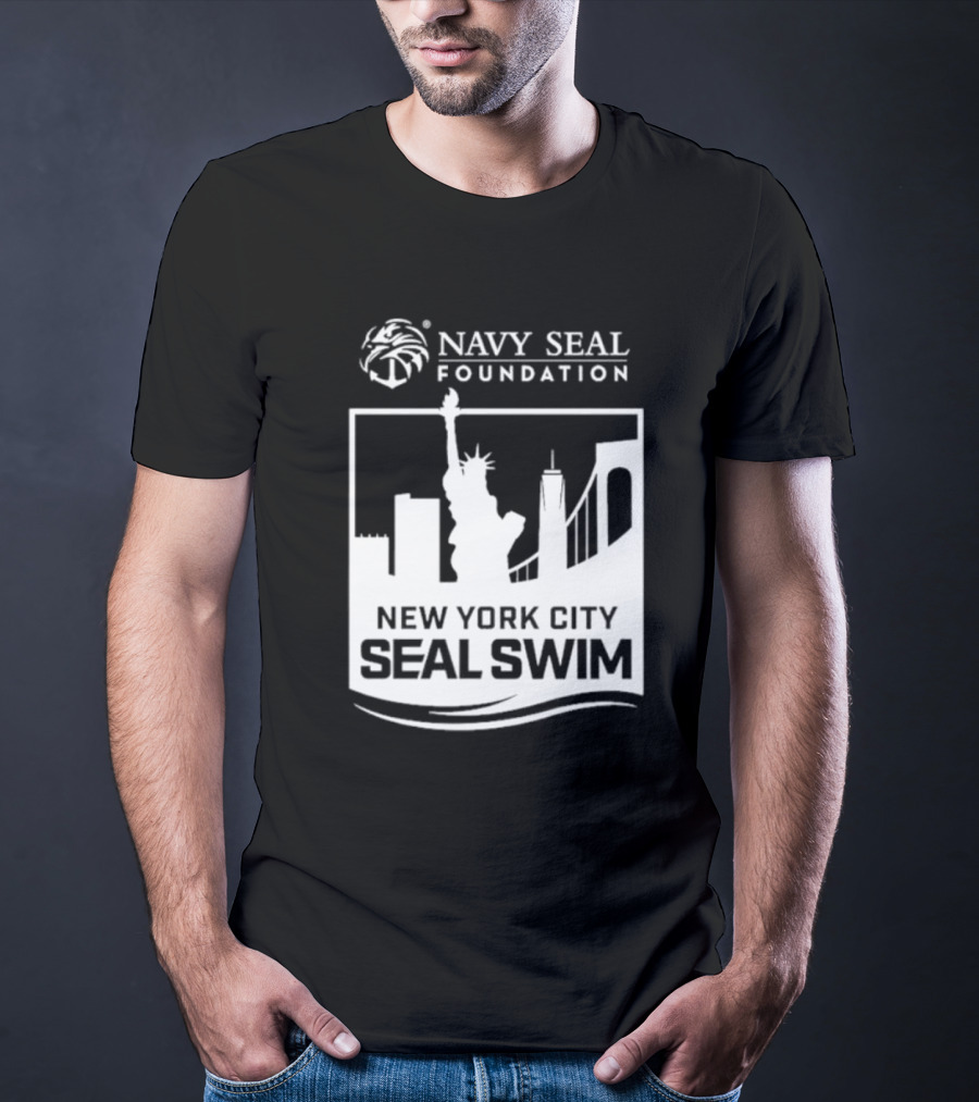 Navy Seal Foundation New York City Seal Swim Statue Liberty Skyline T-Shirt