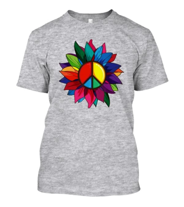 Hippie Rainbow Peace Sign Colorful Flower T-Shirt