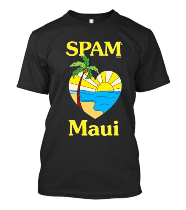 SPAM Brand Maui Heart Beach Sunset And Palm Tree T-Shirt