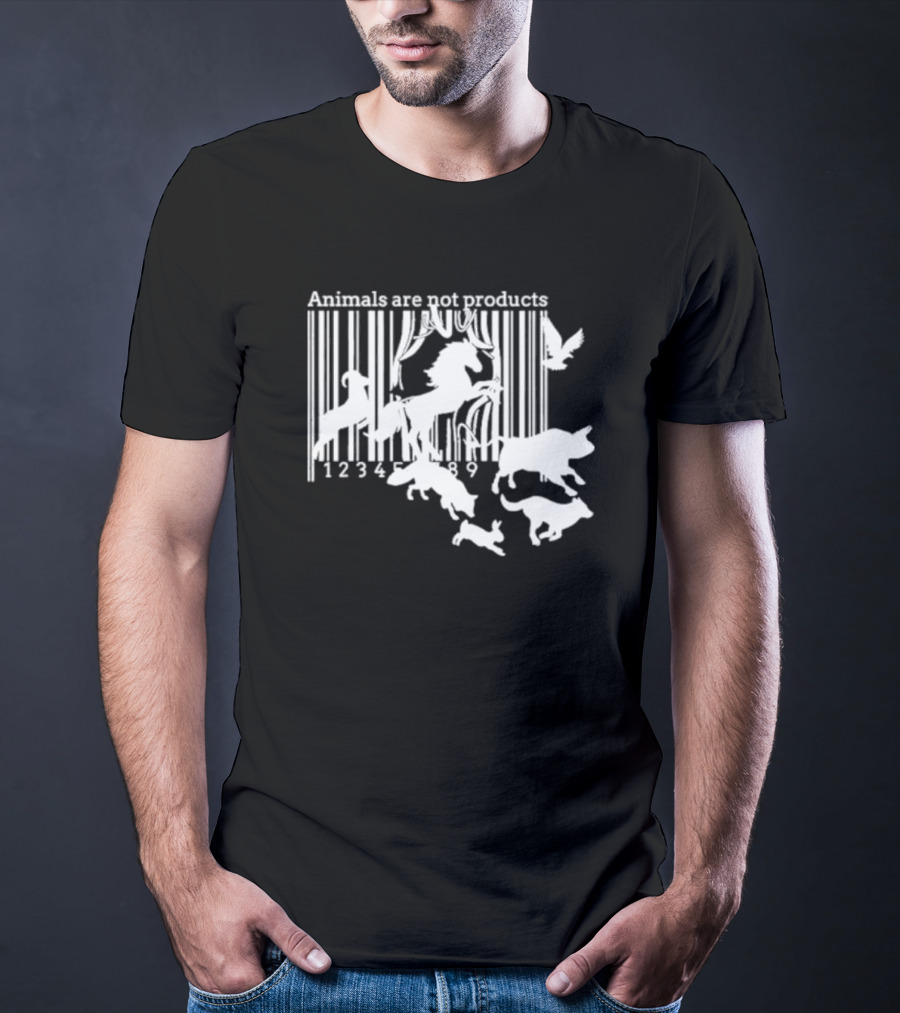 Veganactivism Animals Are Not Products Barcode Silhouette Horse Bird Cow Pig Rabbit 123489 T-Shirt