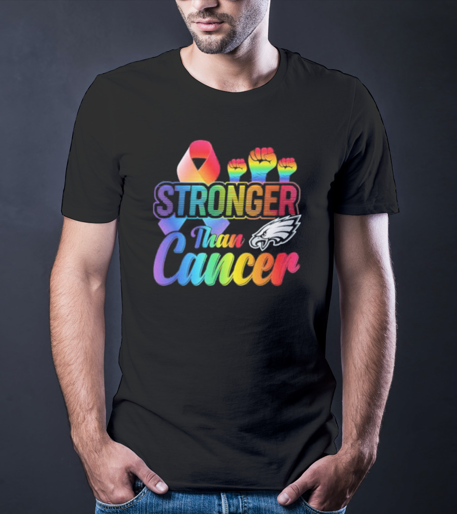 Philadelphia Eagles Stronger Than Cancer NFL Pride Ribbon And Fist T-Shirt