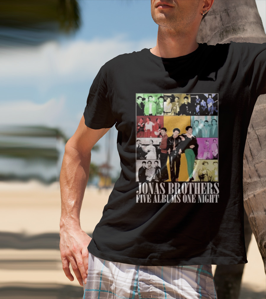 Jonas Brothers Five Albums One Night Multicolor Photo Collage T-Shirt