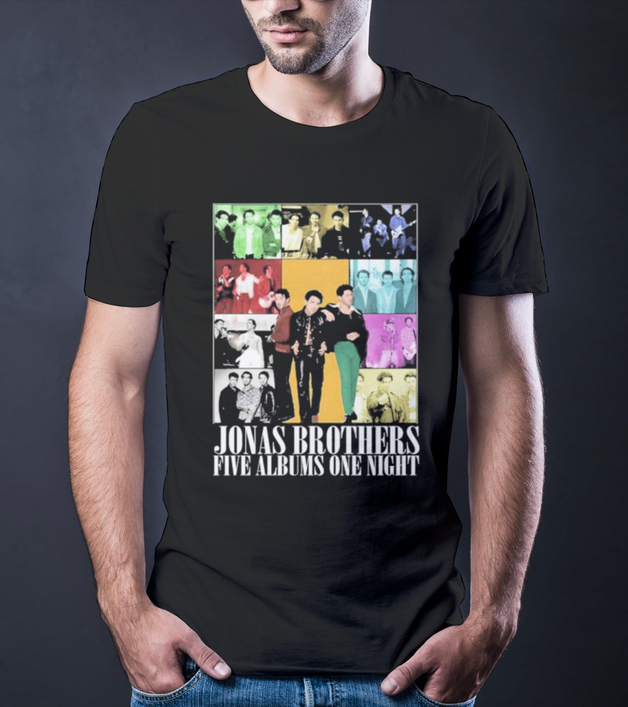 Jonas Brothers Five Albums One Night Multicolor Photo Collage T-Shirt