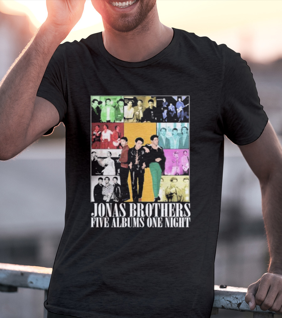 Jonas Brothers Five Albums One Night Multicolor Photo Collage T-Shirt